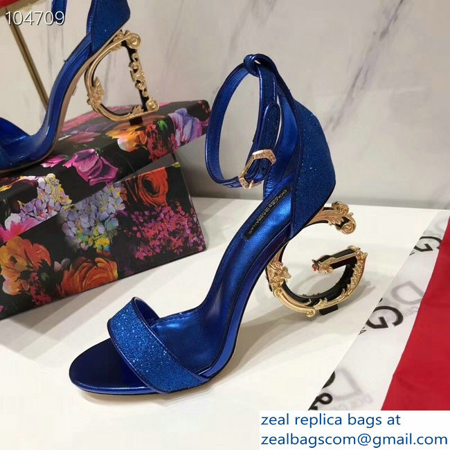 Dolce  &  Gabbana Baroque DG Heel 10.5cm Sandals Glitter Blue 2019